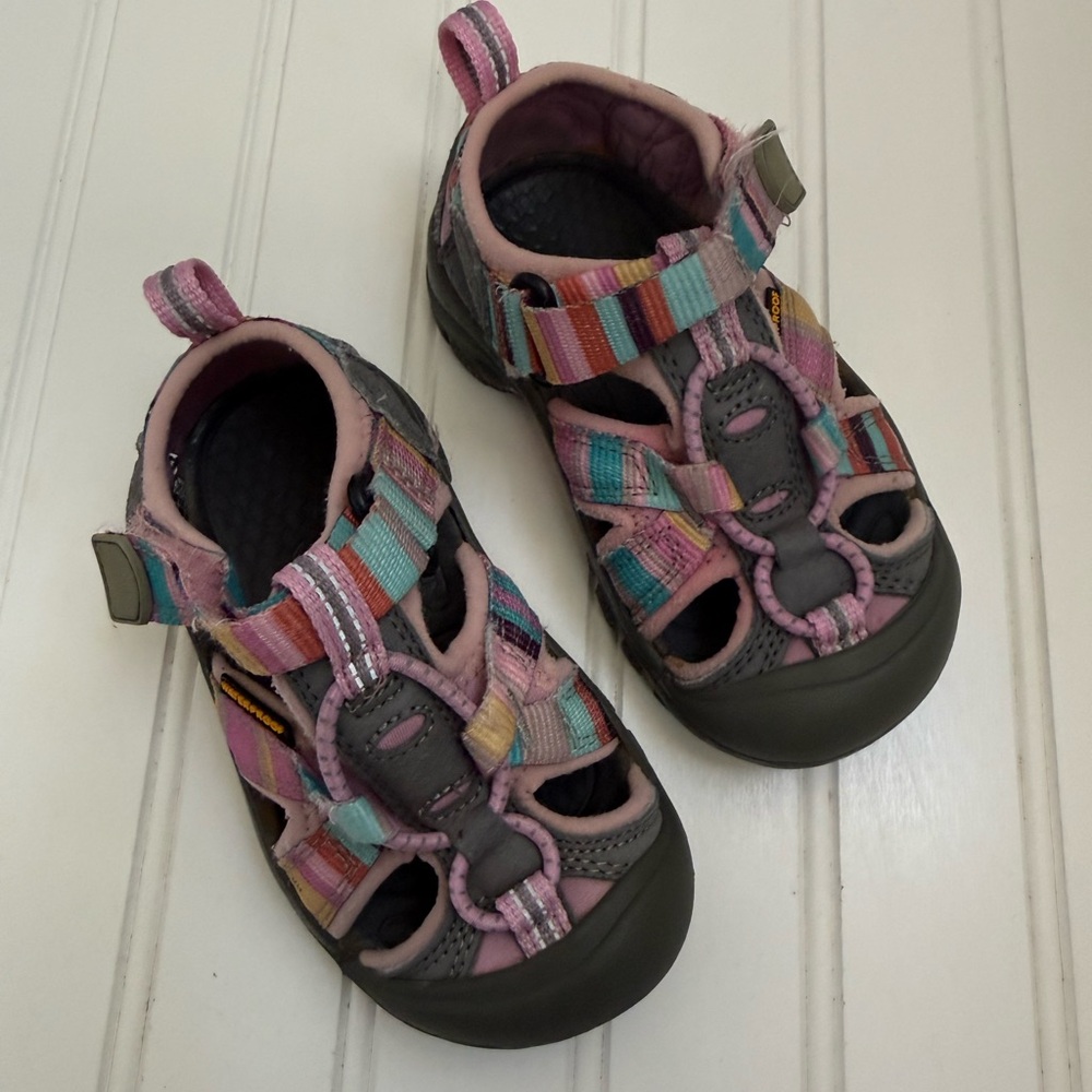 Keen Kids Multicolor Stripe Sandals with Pink Trim